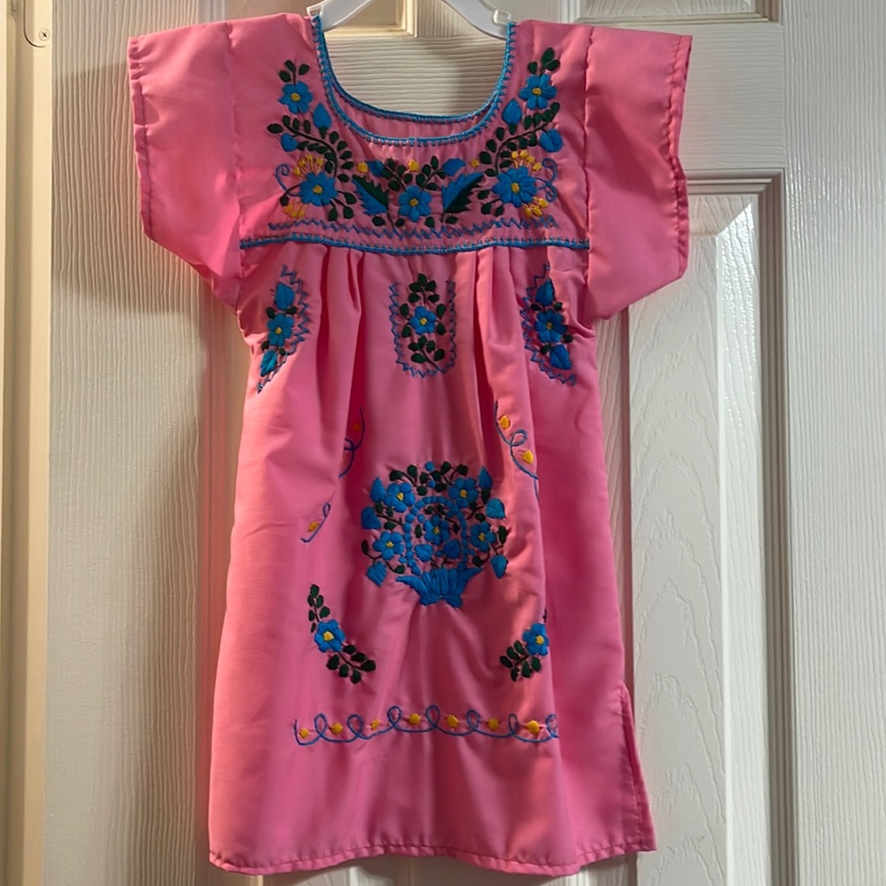 Pink, size 3/4 embroidered Mexican dress, New